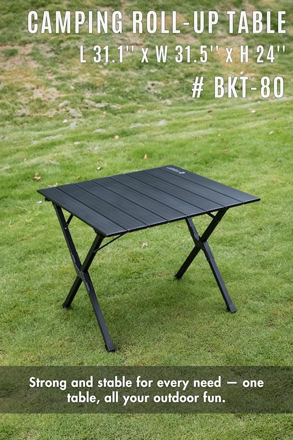 CAMPINGMOON Folding Aluminum Roll-Up Table L 31.1'' x W 31.5'' x H 24'' – Portable Compact Camping & Picnic Table BKT-80