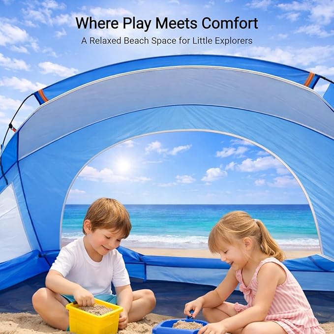 Beach Tent, Portable Sun Shelter for 2/3/4/6-8 Person with UPF 50+ UV Protection, Easy Setup Waterproof Beach Shade Canopy Cabana for Family Outdoor and Picnics, Fishing with Carrying Bag