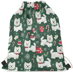 Upetstory Christmas Westie Drawstring Backpack Portable Draw String Bag Lightweight Cinch Sackpack Gymnastics Beach Storage Pouch for Adults Kids Travel Beach Swim Dance Yoga