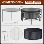 Fire Pits for Outside Wood Burning, Large Outdoor Fire Pit Stove with Roating Table and BBQ Grill, Cold Finished Steel Round Firepit Bowl with Poker, Waterproof Cover, Grill Brush