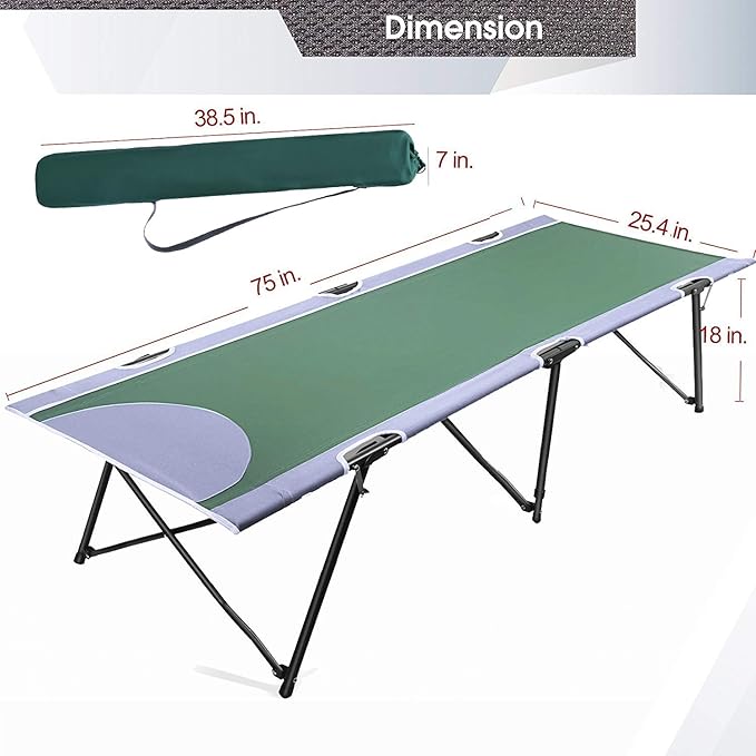 Portal Folding Camping Cot, Portable Cot Bed for Adults, Outdoor Bed Camp Cots for Sleeping with Carry Bag for Home, Travel, Office, Beach, Support up to 300lbs, Green