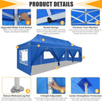 HOTEEL Tents for Parties 10x30 Pop Up Canopy Tent Heavy Duty with 8 Sidewalls, Commercial Party Tent Event Wedding Instant Canopy Waterproof with Carry Bag, UV 50+, Thicked Hexagonal Legs, Blue