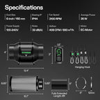 VIVOSUN Smart Air Filtration T6 Kit 6", AeroZesh T6 Inline Duct Fan with E12 Speed Controller, Carbon Filter & 8' Ducting, Cooling & Ventilation System for Grow Tents, Indoor Gardening, Hydroponics