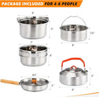 ROVSUN 34/10/6 pcs Camping Cookware Mess Kit, Lightweight Non-Stick Camping Cooking Pot and Pan Set with Stainless Steel Camping Gear Kettle Cup for Open Fire, Backpacking, Outdoor Cooking