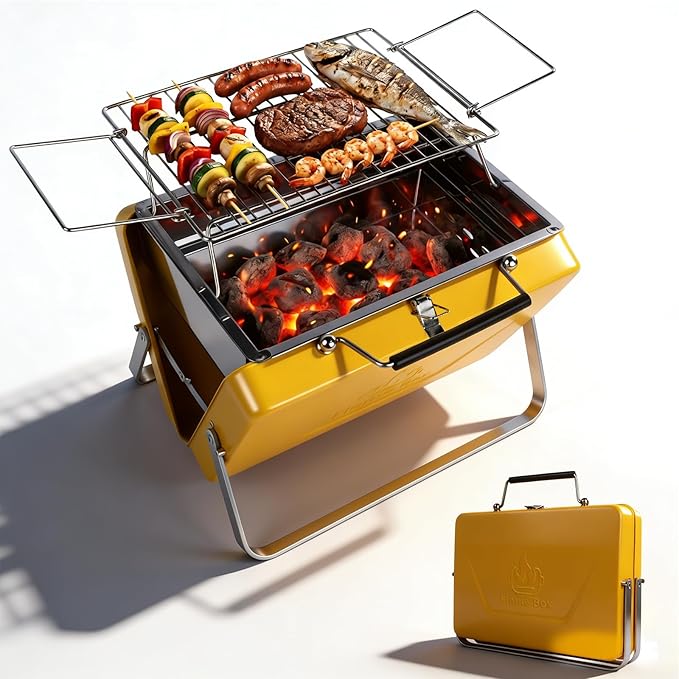 Ranger Portable Charcoal Grill – Compact Lunchbox‑Style Folding BBQ for Camping, Beach & Tailgating | Dual‑Zone Heating, Stainless Steel Body, Quick Setup, Includes Tong & Cleaning Brush