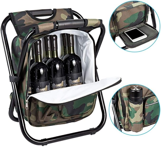 Bright starl Upgraded Large Size 3 in1 Multifunction Fishing Backpack Chair, Portable Hiking Camouflage Camping Stool, Folding Cooler Insulated Picnic Bag Backpack Stool