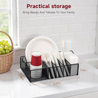 Utensil Caddy with Handle, Metal Paper Plate Holder for Kitchen Counter,Silverware Cutlery Caddy Organizer Flatware Storage for Plastic Spoon Fork Plates Napkins Cup Party Camping Black