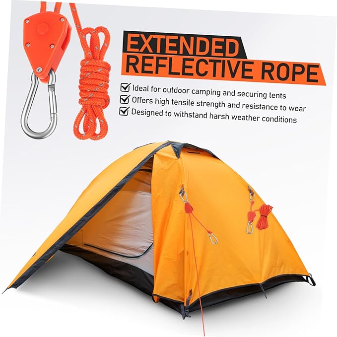 Healifty 4pcs Reflective Nylon Tent Guy Lines Adjustable Ratchet Rope for Camping High Load Capacity Non Slip Grip Utility Rope for Outdoor Activities