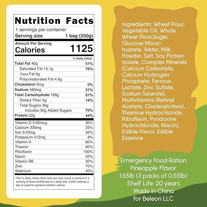 Emergency Food Supply - Pineapple Survival Ration - 20 Years Shelf Life - 3 Days