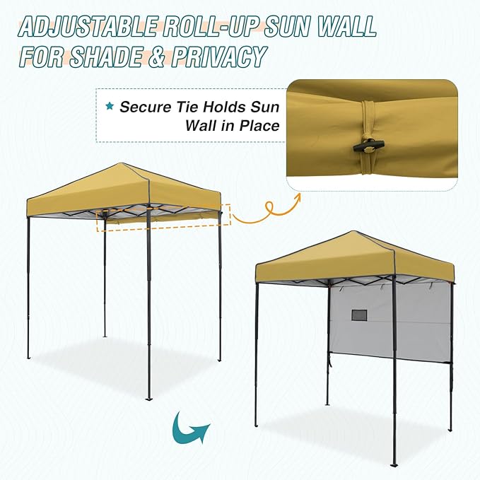 EAGLE PEAK 6x4 Instant Pop Up Canopy Tent with 1 Half Wall Panel, Straight Leg Sun Shelter, Portable Canopy with Carry Bag for Camping, Beach & Sports, Beige