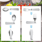 4pcs Metal Folding Spoons & 4pcs Foldable Forks for Thermos Funtainer 10oz Food Jar, Portable Stainless Steel Spoon Fork Set Replacements for Travel Camping Dinner Picnic & Outdoor Activities