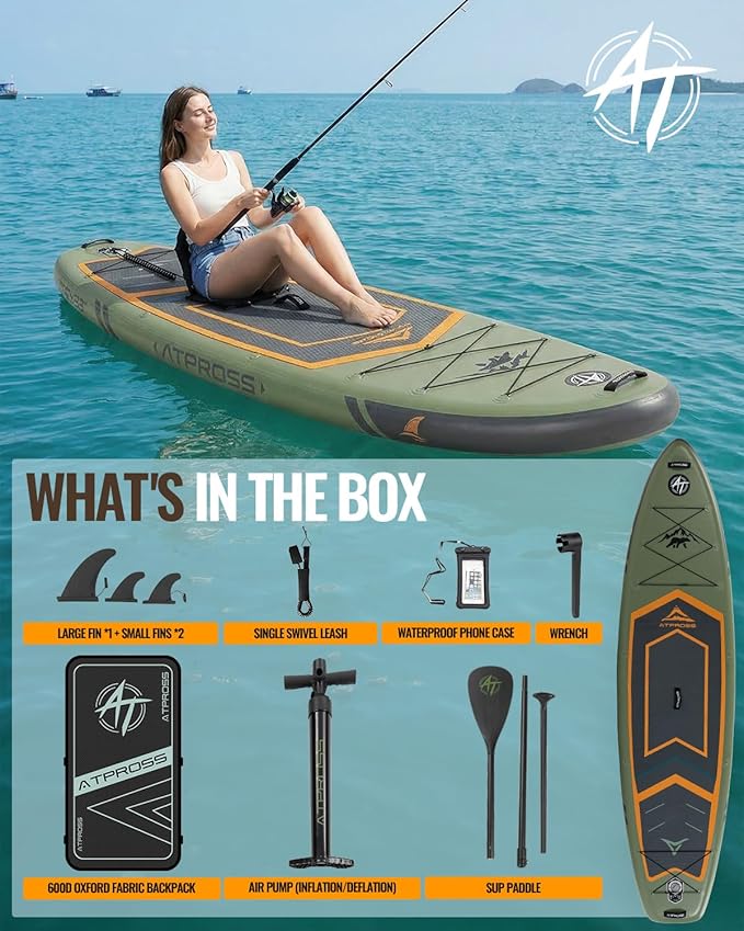 10'6''x33''Inflatable Stand Up Paddle Board, 400lbs Extra Wide Stand Up Paddleboard with Kayak Seat, Anti-Slip EVA Deck Premium SUP Accessories Kit, Non-Slip Stable Deck Boat for Yoga Fishing Surf