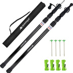 AYAMAYA Tarp Poles - Telescoping Camping Tent Poles Replacement, Upgraded 4-Section Heavy Duty Aluminum Rods with Stakes & Guylines for Tents, Rain Fly, Camping Shelter, Awning Canopy RV Car, Set of 2