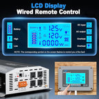 1500W Pure Sine Wave Inverter 12V DC to 110V/120V AC Converter, 3000W Peak, LCD Remote Control, 4 AC Outlets, USB & Type-C – for RV, Truck, Camping, Off-Grid Solar, Emergency Power