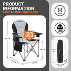 KingCamp Folding Portable Camping Chairs Oversized Padded Quad Arm Chair with Cooler Bag, Cup Holder and Side Pocket, Heavy Duty Supports 300 lbs for Outdoor, Lawn, Fishing, Sports