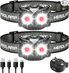 Lsnisni Headlamp Rechargeable 2 Pack, Kids LED Headlamp with Red Light, Head lamp for Adults and Kids with 5 Modes, Waterproof Forehead Flashlight for Camping Outdoor Hiking Running