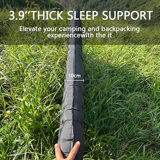 Single Inflatable Sleeping Mat, 20D Nylon Lightweight Air Bed for Adults, Air Mattress with Storage Bag for Camping Ultralight Backpacking, Hiking, Traveling & Outdoor Activities (Black, R)