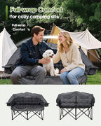 Double Camping Chair Padded Loveseat Camping Couch, Oversized 2 Person Camp Chairs with 2 in 1 Carry Bag, Heavy Duty Folding Lawn Chair Sofa with Cup Holders for Adults Patio Backyard Beach, Gray