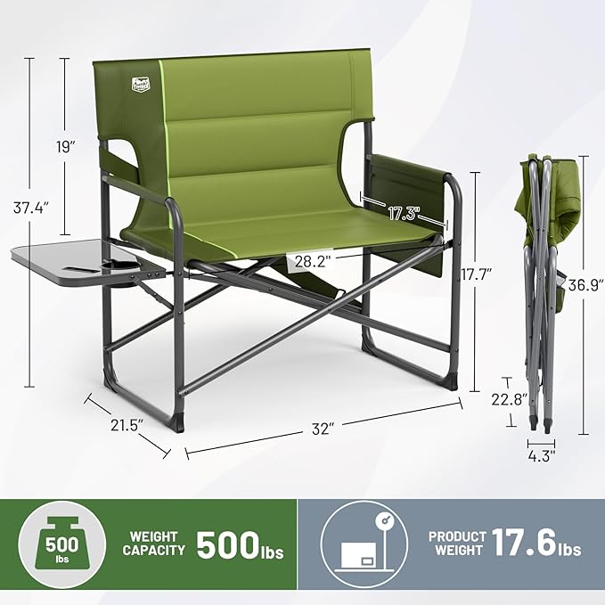 Timber Ridge XXL Extra Wide Foldable Directors Chair with Side Table, 500 lbs Heavy Duty Camping Chairs for Adults, Oversized Folding Lawn Chair for Lawn Beach Sports Outdoor, Blue