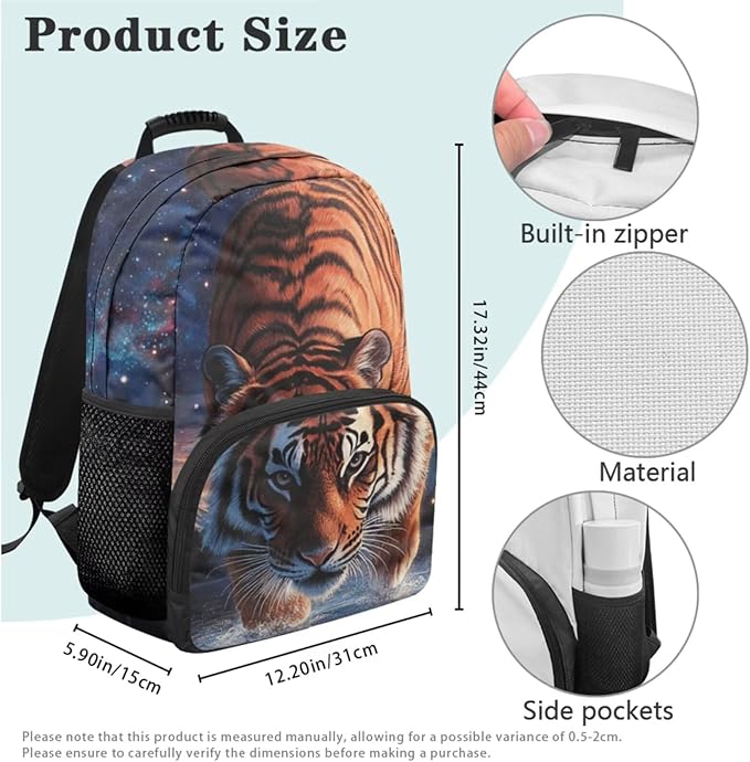 Tiger Backpack and Lunchbox Animal Backpack for Kids Lightweight Portable Boys Bookbag Age 6-8 with Lunch Box 4pcs Boys School Bags for 8-9 Daypack Hiking Travel Camping Outdoor