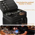 Bartender Bag, Leakproof Travel Bartender Kit Backpack for Carrying Bar Kit, Portable Bar Bag for Cocktail Shaker and 6 Wine Bottle, Professional Mixology Gift for Travel Home Party (Backpack Only)