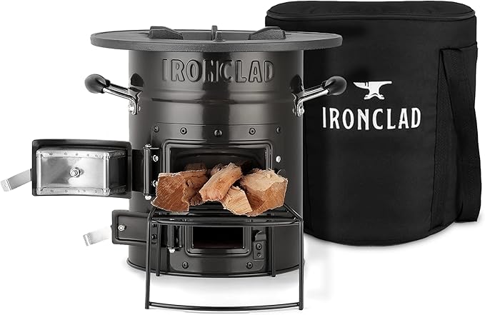 Rocket Stove – Camping Wood Stove for Emergency Preparedness, Survival, Off Grid Living Supplies – Portable Wood Burning Stove with Canvas Storage Bag and Fuel Support System