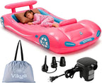Vikua Inflatable Toddler Travel Bed with Safety Bumpers & Quick-Inflating Pump, Portable Blow Up Air Mattress for Kids with Carry Bag, for Home, Travel, Camping, Sleepovers, 330lbs Support (Pink)