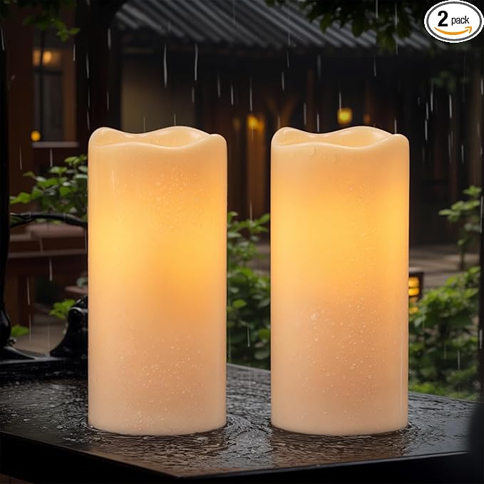 Wondise Solar Candles Outdoor Waterproof IP65 Rechargeable Solar Candles, Dusk to Dawn, Outdoor Pillar Candle for Camping Patio Porch Lanterns(2 Pack, 3" D x 8" H)