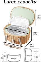 Picnic Basket Insulated with Lid, Extra Large Wicker Picnic Basket with Waterproof Insulated, Handwoven Portable Vintage Picnic Hamper 8.4 Gal(31.7L), Camping Outdoor Gifts Date, Natural