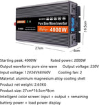 3000W 4000W 5000W 6000W (Peak)Pure Sine Wave Power Inverter, Intelligent Solar Power Inverter 12V/24V/48V/60V DC to 220V~240V AC Converter with LCD Display, AC Outlets ,for RV Truck Camping,4000W-48V