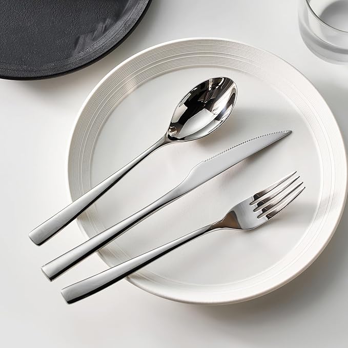 Mirror-Polished Silverware Set,24 Piece Flatware Set for 8, Cutlery Sets, Heavy-Duty Utensil Set for Wedding Receptions, Holiday Dinners, Camping and Daily Table Use