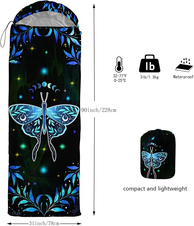 AILONEN Kawaii Panda Sleeping Bags,Lightweight & Waterproof,3 Season Warm & Cool Weather,Dreamy Purple Flower Animal Themed Sleeping Bags for Boys,Girls,Kids,Adults Travelling,Outdoors