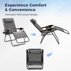 MAISON ARTS Oversized XXL Padded Zero Gravity Chair Set of 2, 30" Wide Seat Foldable Patio Recliner, Anti Gravity Outdoor Lawn Chair with Cup Holder & Pillow, Supports 400lbs, Grey