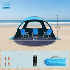 NXONE Beach Tent Sun Shelter with UPF 50+ UV Protection, Lightweight Easy Setup Portable Beach Canopy for Family, Large Space for Beach, Camping & Outdoor, 3/4/6 Person