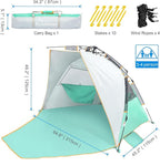 Wolfwise Instant Beach Tent Sun Shelter with Zippered Extendable Porch for Privacy, Portable Beach Tents with Carrying Bag, Easy Setup Pop up Shade for 3-4 Person, 85 x45x49 in, Mint Green