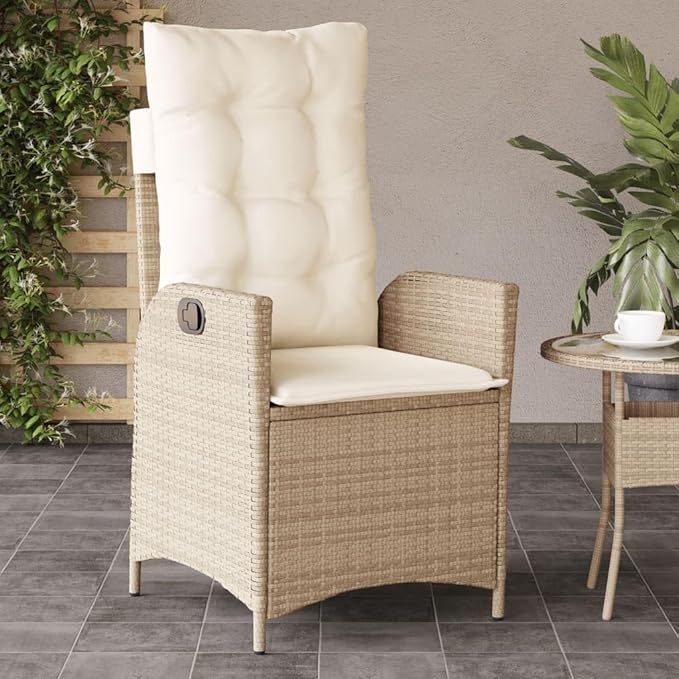 Reclining Patio Chairs 2 pcs with Cushions Beige Poly Rattan Porch Chairs Camping Chairs Patio Chairs Living Room Chairs for Dining Patio Bedroom Outdoor