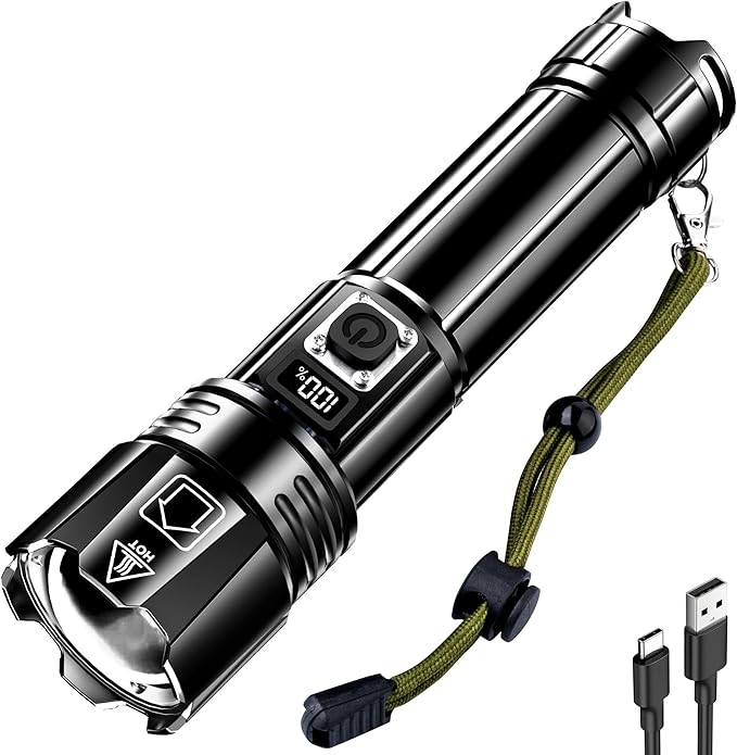 AKNEAR Rechargeable LED Flashlight 99000 High Lumens, Super Bright Flashlights with Zoomable & USB C Rechargeable & 5 Light Mode & IPX-7 Waterproof, Powerful Flash Light for Home, Hiking, Camping