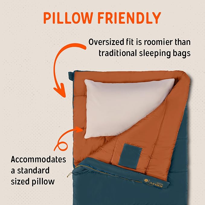 Kelty Solstice 20 Oversized Camping Sleeping Bag, Spacious Rectangular Shape, Zip Together for 2P, Anti-Snag Zips, Internal Pocket