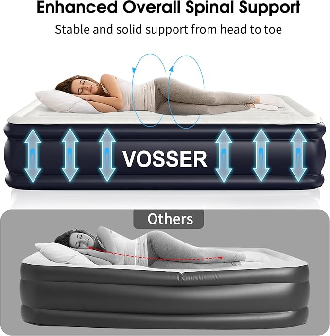 Air Mattress Queen with Built-in Pump,18'' Inflatable Mattress of Vertical Beams,Self Inflatable/Deflation Blow Up Mattress in 3 Mins,Colchones Inflables with Carry Bag for Home&Guests