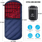 REDCAMP Flannel Sleeping Bag for Adults, Comfortable Cotton Sleeping Bags for Camping with Detachable Hood, Red/Grey/Blue/Black
