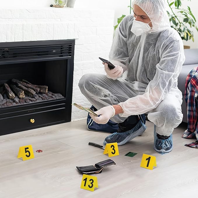 NOLITOY 15 Pcs Evidence Markers Detective Scene Markers Decorations Number Id Tents for Game Theme Halloween Party Supplies, Yellow, Restaurant 1-15 Signs Accessories