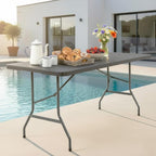 FDW 6FT Folding Table, Portable Fold-in-Half Plastic Picnic Party Table with Carrying Handle （Black, 6FT）
