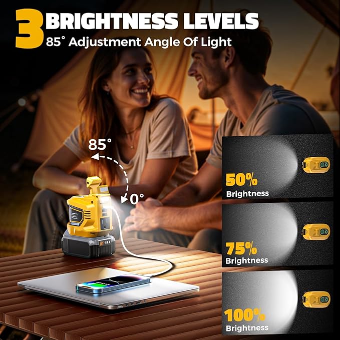 LIVOWALNY 200W Power Inverter Compatible with DeWALT 20V Battery, DC 20V to AC 110-120V Power Station with 1 AC Outlet, 2 USB, 1 Type-C & LED Light, for Camping Power Outage (No Battery) (2-Pack)
