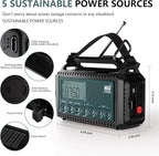NOAA Emergency Weather Radio with Auto Alerts, 5000mAh Solar Hand Crank AM/FM/SW Shortwave Radio with Flashlight, Reading Lamp, Phone Charger, SOS Alarm, Survival Gear, Time Clock & Large LCD Display