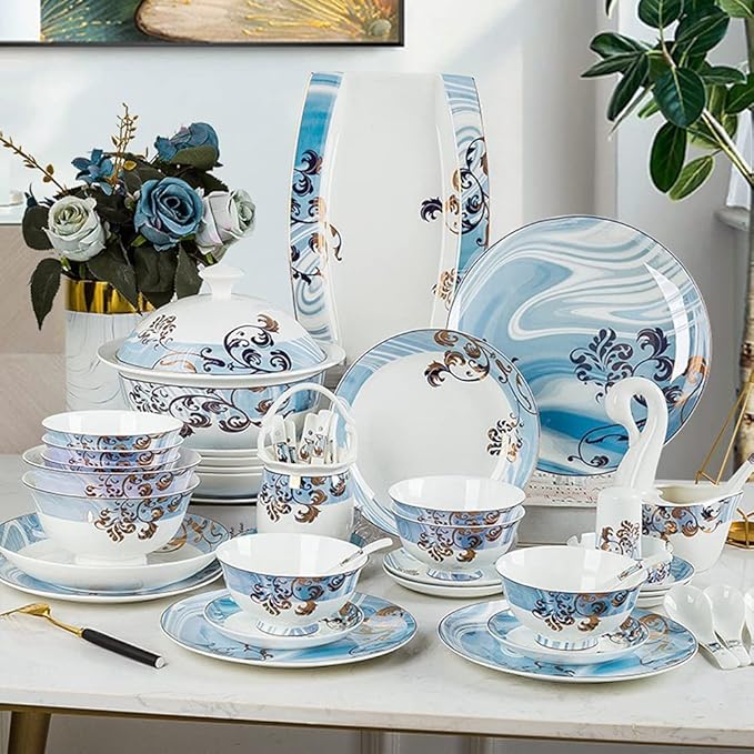 GaRcan Porcelain Square Dinner Plate Sets Ceramic Dinnerware Set 62 Pieces, Bchina Porcelain Dinner Plate Sets,Service for 6, Kitchen Tableware Set