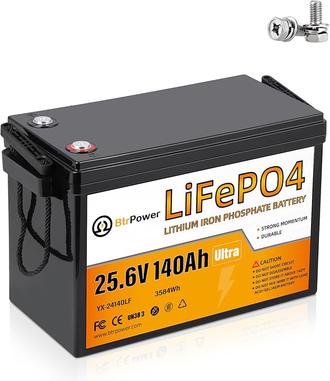 24V 140Ah LiFePO4 Lithium Battery,5000-15000 Cycles,3584Wh Energy,100A BMS,Smaller Size and Lighter Weight,Perfect for Trolling Motor,RV,Camping,Solar Home Off-Grid System