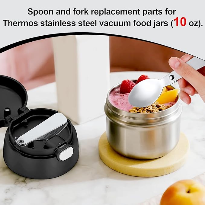 4pcs Metal Folding Spoons & 4pcs Foldable Forks for Thermos Funtainer 10oz Food Jar, Portable Stainless Steel Spoon Fork Set Replacements for Travel Camping Dinner Picnic & Outdoor Activities