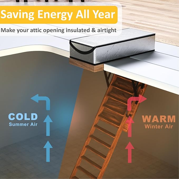 Attic Door Insulation Cover 25"x54"x11", Energy Saving Tent Attic Stairs Cover Ladder Pull Down Insulator, Stairway Insulation with Zipper (2 pcs Attic Cover)