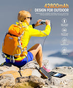 Solar Charger Power Bank 42800mAh, Portable Charger, Solar Power Bank,External Battery Pack 5V3.1A Qc 3.0 Fast Charger Built-in Super Bright Flashlight (Orange)
