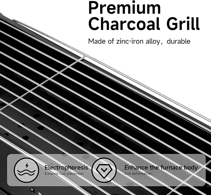 WILLBBQ Charcoal Grills Commercial Quality Portable Hibachi BBQ Lamb Skewer Folded Camping Barbecue Grill for Backyard Outdoor Cooking Use (31.5x7.2x5.2 inch), BLACK